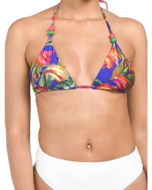 Farm Rio Triangle Top Bikini Top, Banana Mix, Blue, Size Medium, New